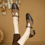 Women's Vintage Tweed T-Strap Brogues in Brown