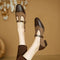 Women's Vintage Tweed T-Strap Brogues in Brown