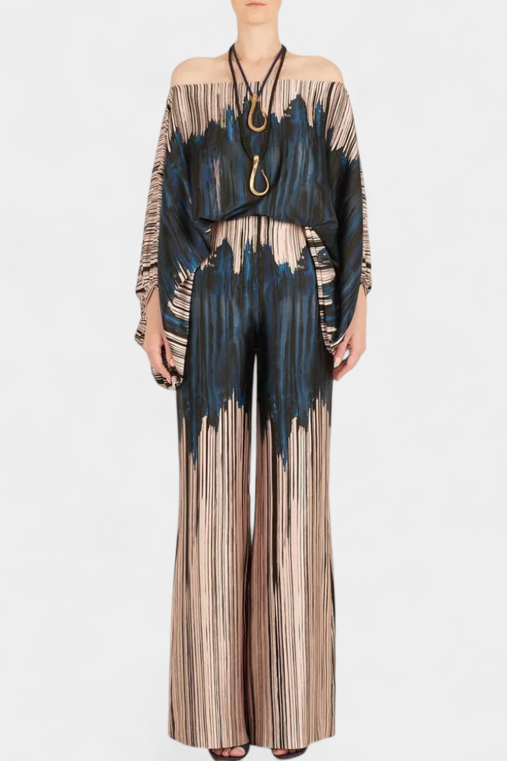 Women's Off-Shoulder Top & Wide-Leg Pants Set in Blue