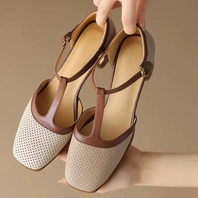 Women's Woven T-Strap Mid-Heel Shoes, photo 3