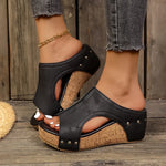 Women's Comfort Stud Wedge Sandals in Black