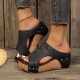 Women's Comfort Stud Wedge Sandals in Black