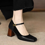 Women's Brogue Mary Jane Block-Heel Pumps in Black