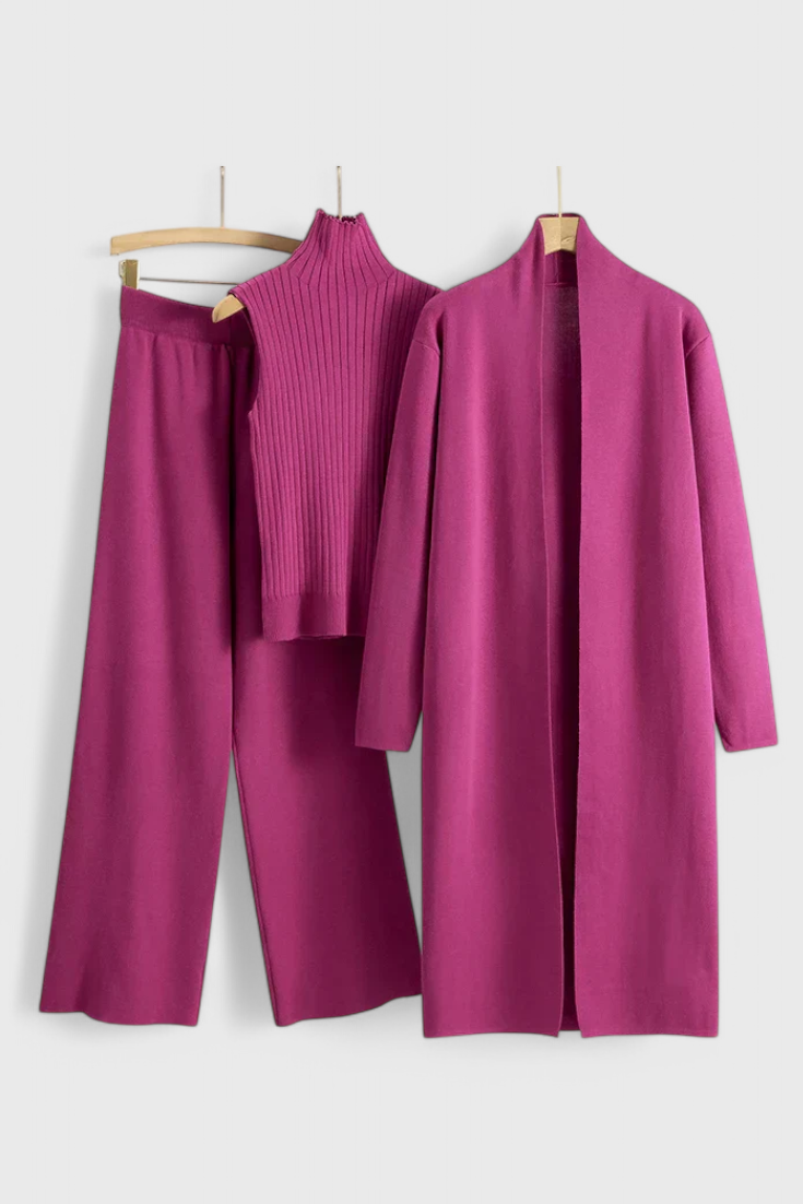 Elegant Cut 3-Piece Soft Knit Ensemble in Pink