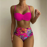 Women's Tropical Bloom Bikini Set in Rose Red