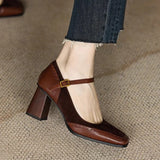 Women's Brogue Mary Jane Block-Heel Pumps in Brown
