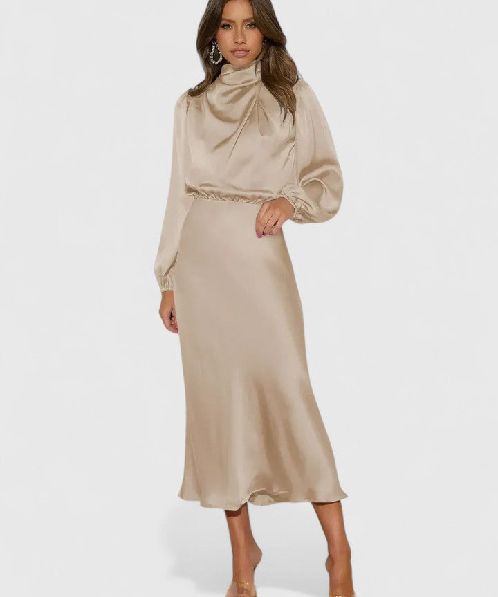 Emryssah Elegant Maxi Dress in Beige
