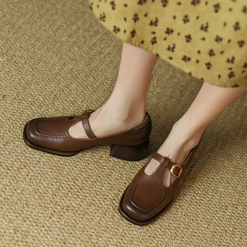 Morgan T-Strap Mary Janes in Brown
