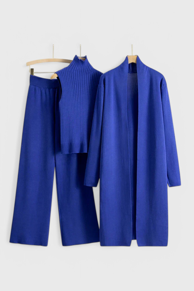 3-Piece Soft Knit Ensemble with Chic Design in Navy Blue