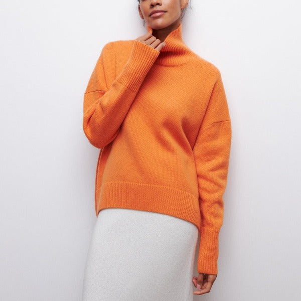 Gerda Cable-Knit Turtleneck Sweater in Orange