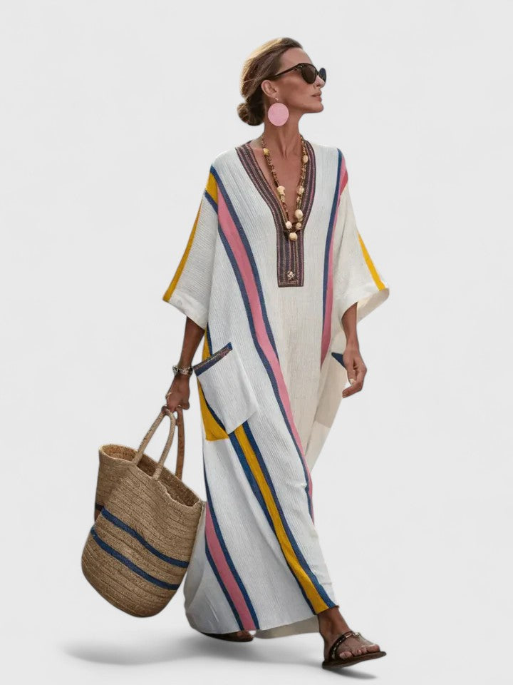 Kyvanna Elegant Maxi Dress in White Pink