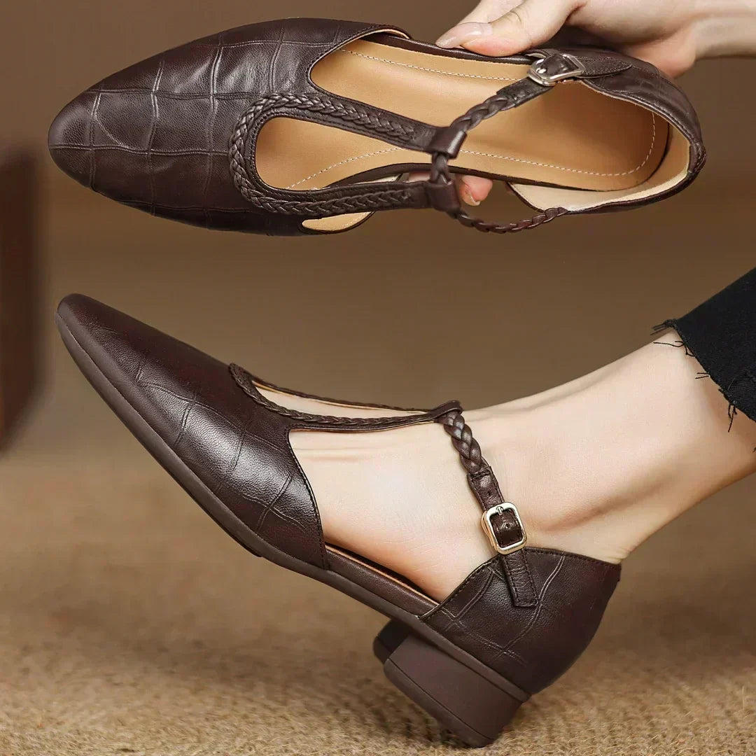 Leather T-Strap Shoes with Braided Strap, photo 4