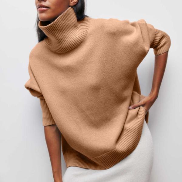 Gerda Cable-Knit Turtleneck Sweater in Khaki