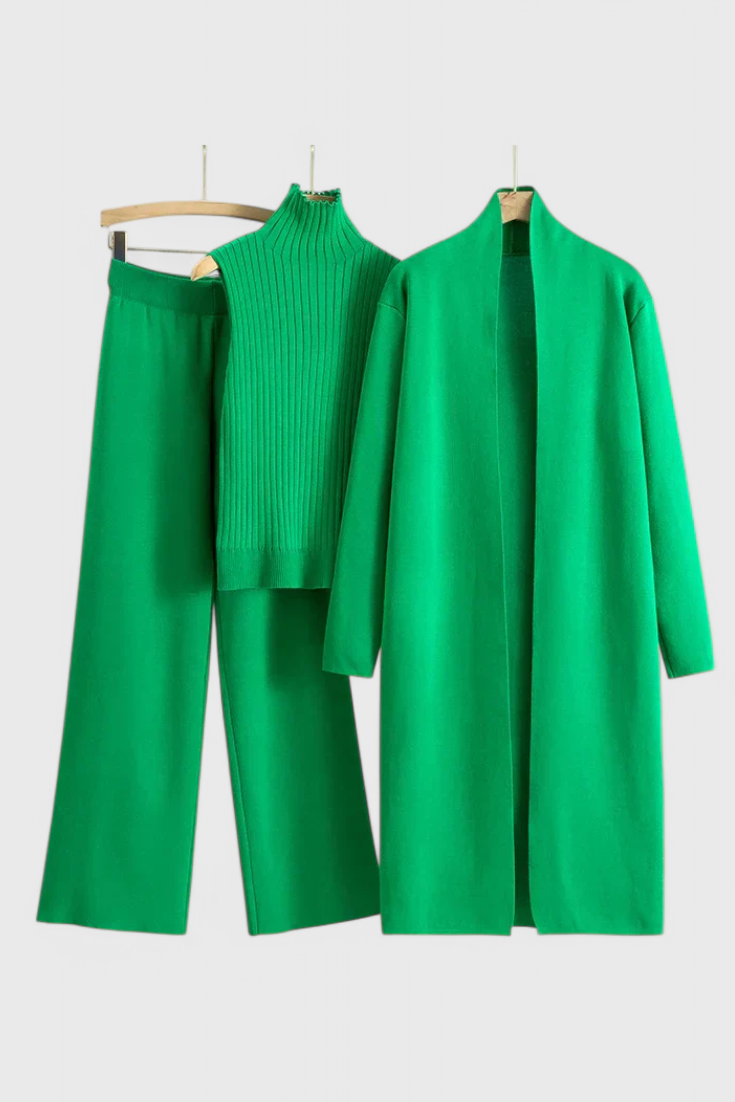 Elegant Cut 3-Piece Soft Knit Ensemble in Green