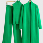 Elegant Cut 3-Piece Soft Knit Ensemble in Green