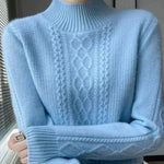Reinhild Cable-Knit Turtleneck Sweater in Blue