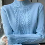 Reinhild Cable-Knit Turtleneck Sweater in Blue