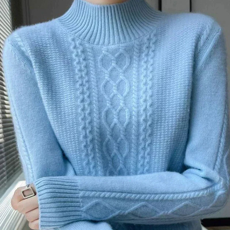Reinhild Cable-Knit Turtleneck Sweater in Blue