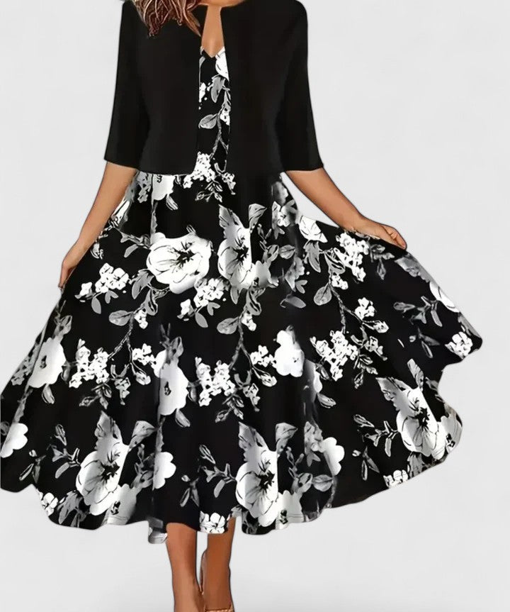 Chantal Elegant Midi Dress in Black