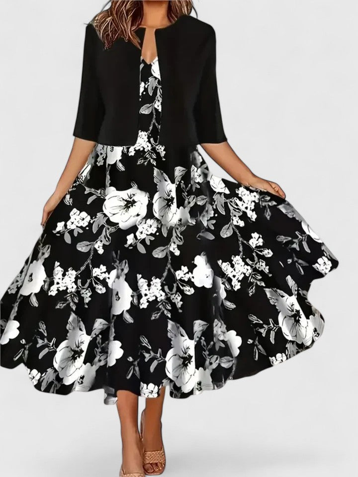 Chantal Elegant Midi Dress in Black