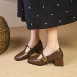 Women's Square-Toe T-Strap Block-Heel Shoes