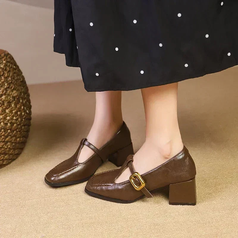Women's Square-Toe T-Strap Block-Heel Shoes