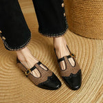 Women's Vintage Tweed T-Strap Brogues in Black