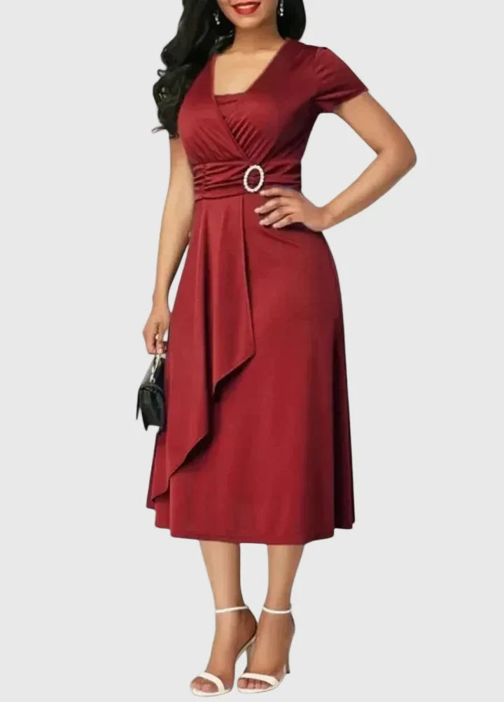 Zhyrelle Elegant Midi Dress in Red