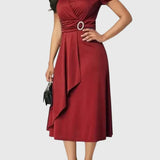 Zhyrelle Elegant Midi Dress in Red