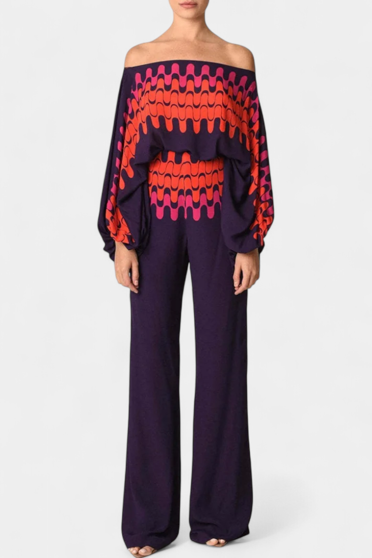 Women's Off-Shoulder Top & Wide-Leg Pants Set in Red
