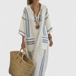 Kyvanna Elegant Maxi Dress in Beige Light Blue