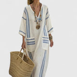 Kyvanna Elegant Maxi Dress in Beige Light Blue