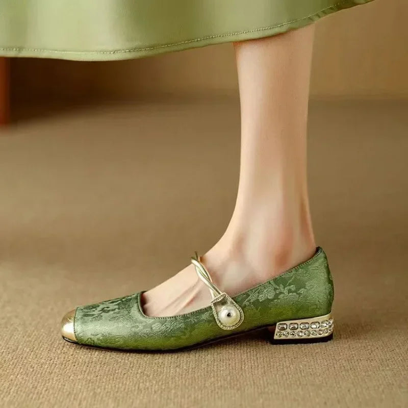 Jacquard Mary Jane Flats with Pearl Strap, photo 5