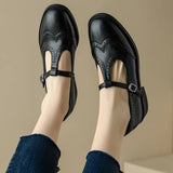 Women's Wingtip T-Strap Mary Janes in Black