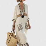 Kyvanna Elegant Maxi Dress in Beige Black