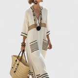 Kyvanna Elegant Maxi Dress in Beige Black