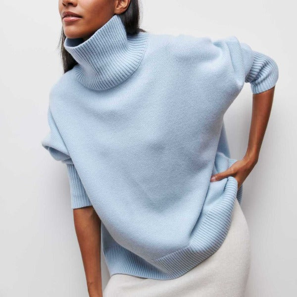 Gerda Cable-Knit Turtleneck Sweater in Blue