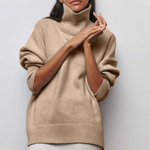 Gerda Cable-Knit Turtleneck Sweater in Beige