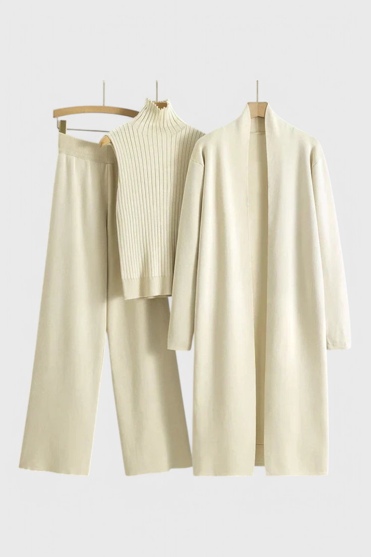 3-Piece Soft Knit Ensemble with Chic Design in Beige