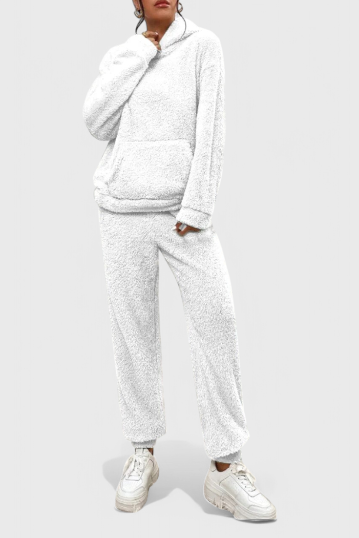 Women's Teddy Fleece Two-Piece Set in White