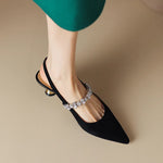 Women's Rhinestone Slingback Kitten Heels in Black