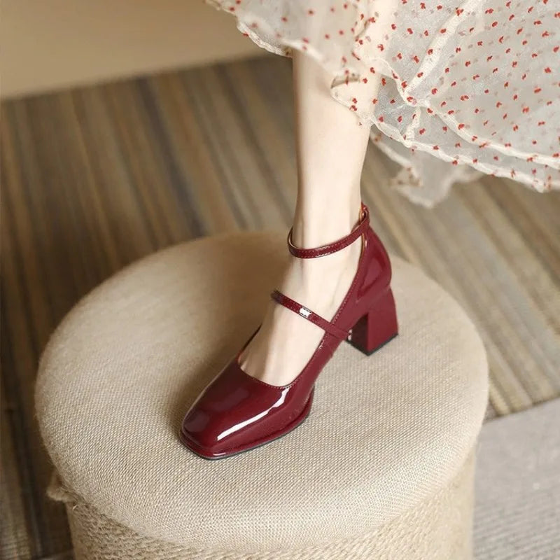 Women's Ankle Strap Pumps in Burgundy