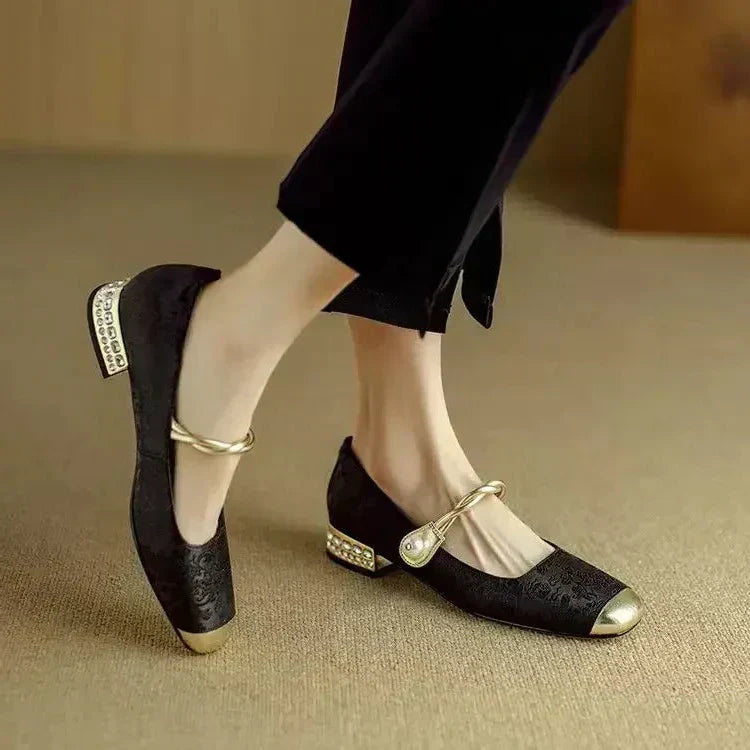 Jacquard Mary Jane Flats with Pearl Strap, photo 8