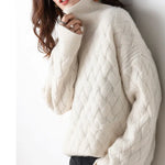 Women's Basketweave-Knit Turtleneck Sweater in Cream