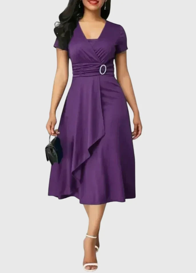 Zhyrelle Elegant Midi Dress in Purple