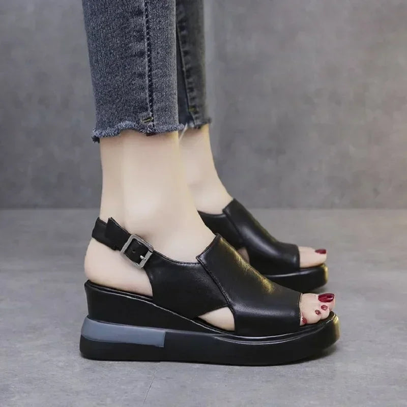 Carolyn Comfort Sandals in Black-Adjustable