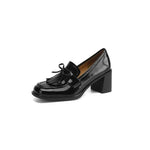 Women's Block-Heel Bow Loafers in Black