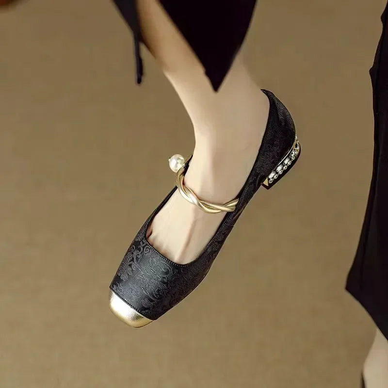 Jacquard Mary Jane Flats with Pearl Strap, photo 7
