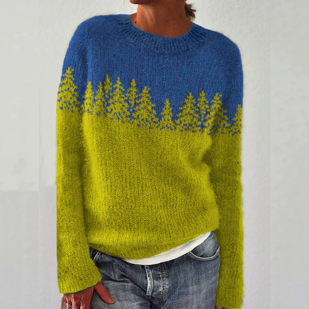 Charlotte Retro Icelandic Knit Sweater in Blue/Green