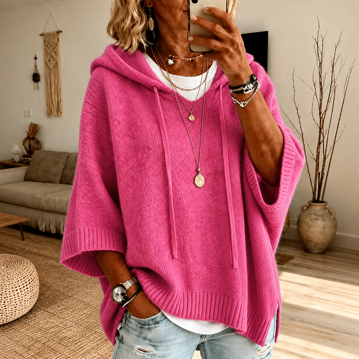 Chloe | Pink Poncho Sweater